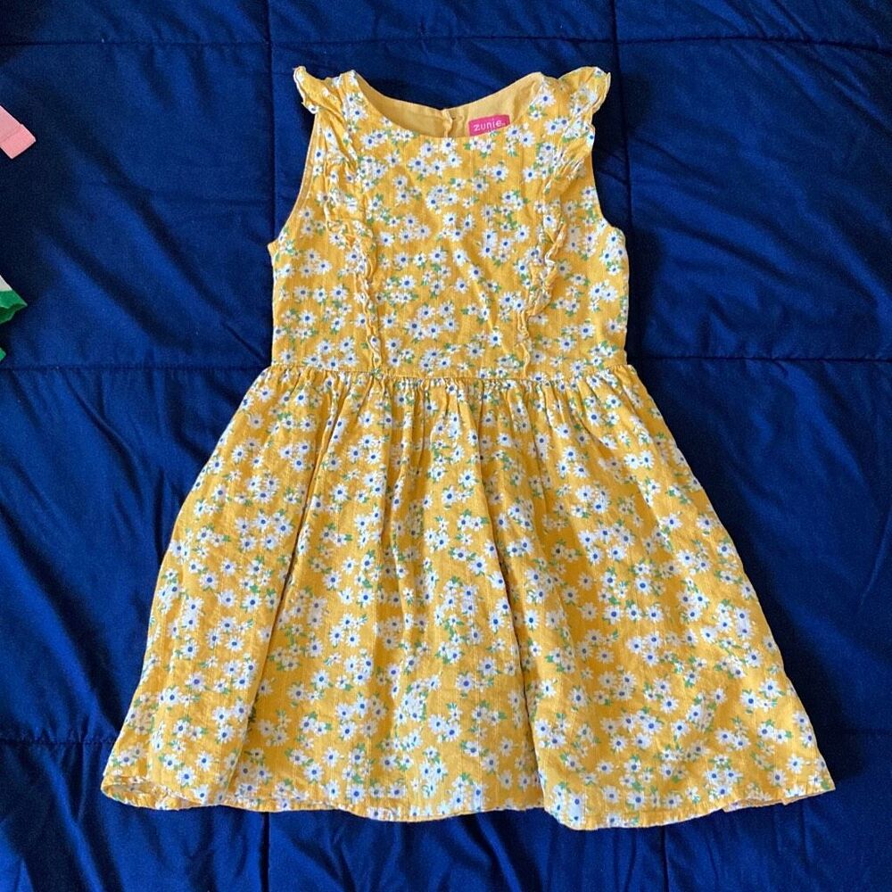 Zunie Girl Yellow Floral Sundress Girls Size 6/6X Ruffle Summer Dress